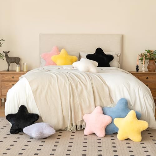 Star Pillow, Decorative Throw Pillow with Plush for Couch, Cute Decor Pillows for Bed, Aesthetic Star Shaped Pillow Fun Cushion for Sofa Living Room (Ivory White, 19.6 Inches)