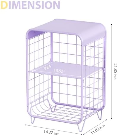 APEXCHASER Cute Kids Nightstand,3 Tier Metal Side Table,Purple