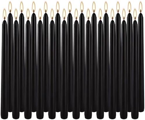 YOROXRG 24 Pack Black Taper Candles, 7-8 Hours Burn Time, Unscented, Smokeless and Dripless, 0.75 x 10 Inch Dinner Candle Set for Halloween, Household, Wedding, Party and Home Décor Candlesticks
