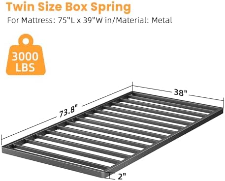2 Inch Twin Metal Box Spring with Round Corners, Low Profile bed slat