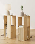 Narrow Nightstand Set of 2, 7.9" Night Stand with Fluted, Oak