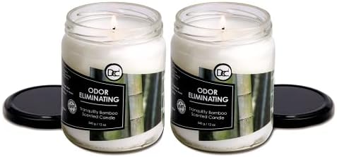 Bamboo Two Pack Odor Eliminating Highly Fragranced Candles - Eliminates 95% of Pet, Smoke, Food, and Other Smells Quickly - Up to 80 Hour Burn time - 12 Ounce Premium Soy Blend