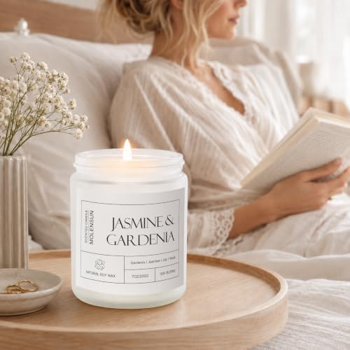 Molensun Gardenia & Jasmine Scented Candle, 7 oz Soy Wax Candle