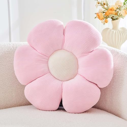 Kcvvcr Pink Flower Pillow, 14.9" Cute Flower Shaped Floor Pillow, Aesthetic Floral Plush Daisy Decorative Throw Pillows for Bed Sofa Couch