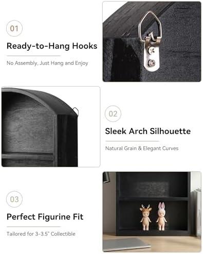 9"x13.5" Small Arched Trinket Display Shelf Shadow Box, Black