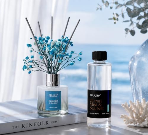 Airkeep Ocean Mist&Sea Salt Reed Diffuser Refill – 6.76 fl oz – Premium Scented Oil for Home Aromatherapy – Long-Lasting Fragrance for Reed Diffusers – Perfect for Bathroom, Bedroom & Home Decor