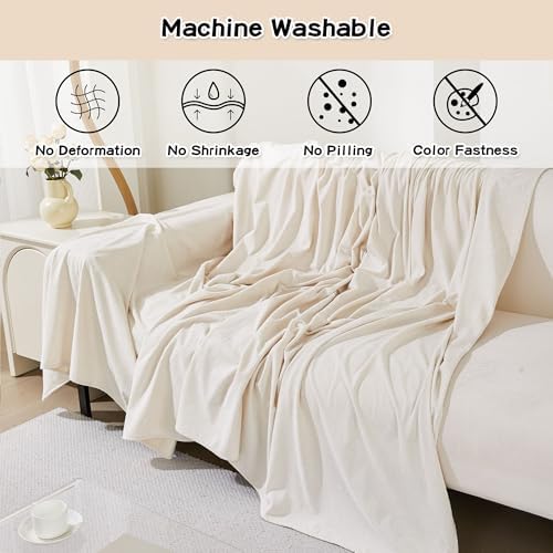 MEETSKY Couch Cover Washable for 2 Cushion Sofa, Cat Scratch Proof Furniture Protector Love Seat L Shape Couch Covers Soft Sectional Sofa Cover for Dogs Pets, 71" x 118", Creamy White