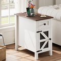 Farmhouse End Table with Charging Station, Narrow Side Tables with Storage