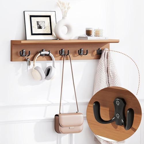 PETKABOO 31.5" Shoe Bench with Coat Rack Hidden Drawer and Side Holder, 2 Tier Entryway Bench with Storage, Bamboo Shoe Rack with Cushion for Entryway Hallway Living Room Bedroom