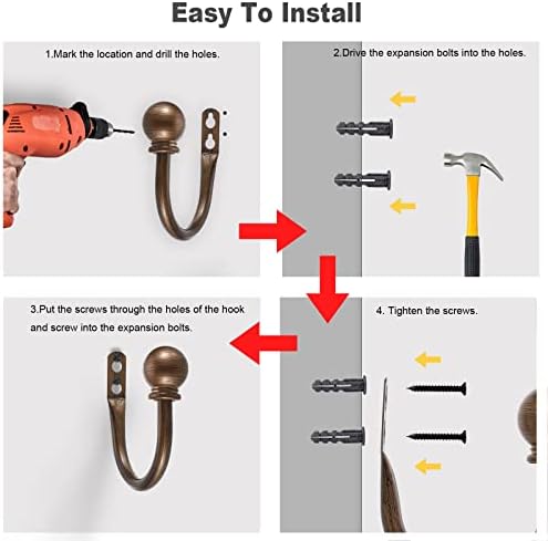 Sumnacon Curtain Holdbacks 2 Pcs Wall Mounted Curtain Tiebacks,Red Bronze