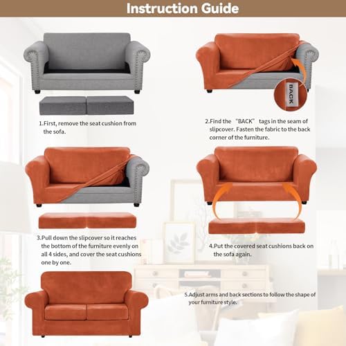 WEERRW Velvet Stretch 3 Pieces Couch Cover for Sofa Washable, Pumpkin