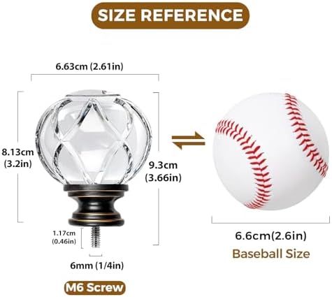 KAMANINA Black Finials for 1 or 7/8 in Curtain Rods, Crystal Netted Texture