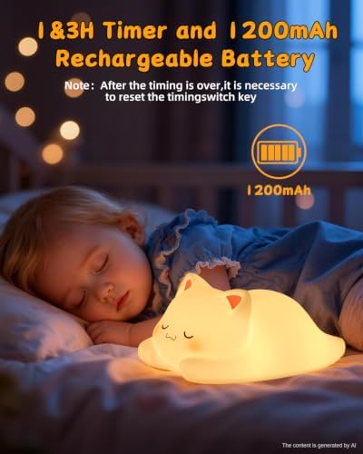 ZKLiLi Night Light for Kids Cute Cat Lamp,16 Colors+Tap+Remote+Silicone Kids Cute Cat Lamp Gifts,USB Remote Rechargeable Cat Night Lights for Room Decoration