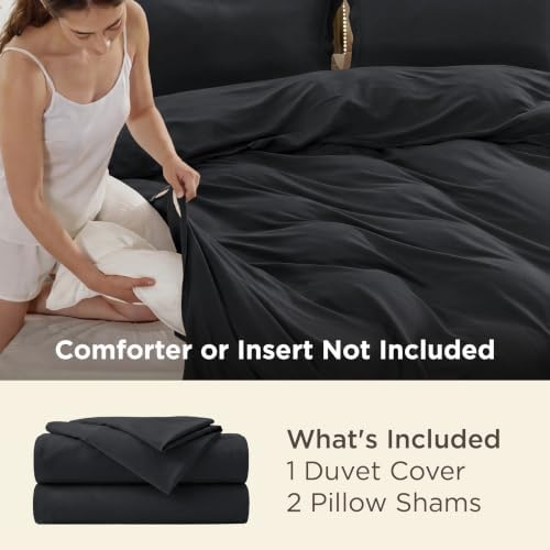 Bedsure Duvet Cover Queen Size, 3Pcs Soft Double Brushed Bedding Set, Black