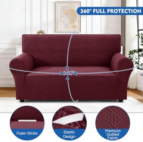 XINEAGE Loveseat Slipcover Pet Friendly, Stretch Couch Cover,Wine Red