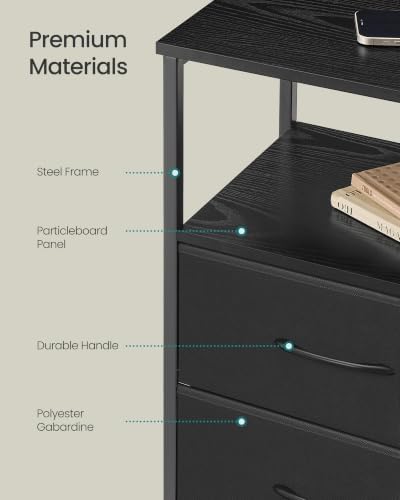 SONGMICS Nightstand with Charging Station, 2 Fabric Drawers