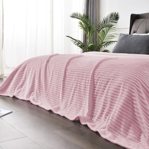 BEDELITE Ribbed Cherry Blossom Fleece Throw Blanket for Couch, 50x60 Inch