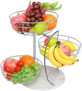 Livabber Fruit Basket Bowl with Banana Hanger, Metal Fruit Vegetable Storage Basket with Banana Holder for Kitchen Counter, Detachable Organizer for Bread Snack Produce (Chrome, 3-Tier Marble Base)