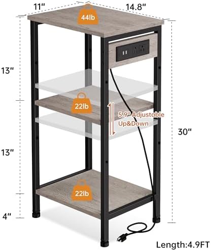 Asgolion Tall End Table with Charging Station, Narrow Tall Side Table
