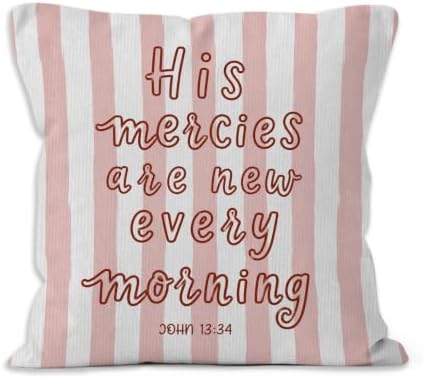 Preppy Pink Striped Christian Bible Verse Throw Pillow Cover 18x18
