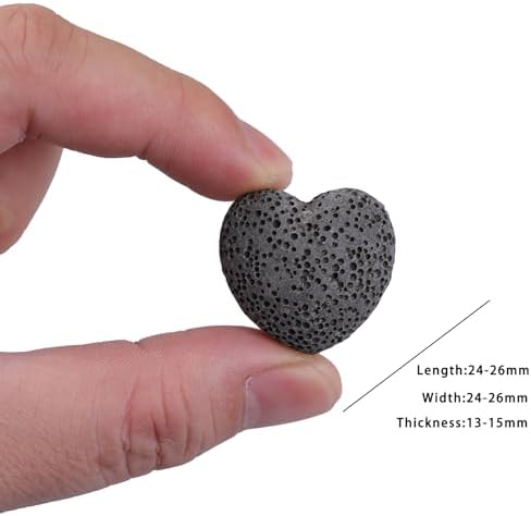 rockcloud 10 PCS 0.9" Black Lava Rock Stone Heart Shape Pocket Stones
