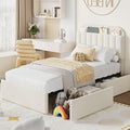 IDEALHOUSE Twin XL Bed Frame for Kids, Boucle Upholstered Platform Bed for Boys/Girls with 2 Flexible Drawers, Bookcase Headboard, Noise-Free, Easy Assembly, No Box Spring Needed, Beige