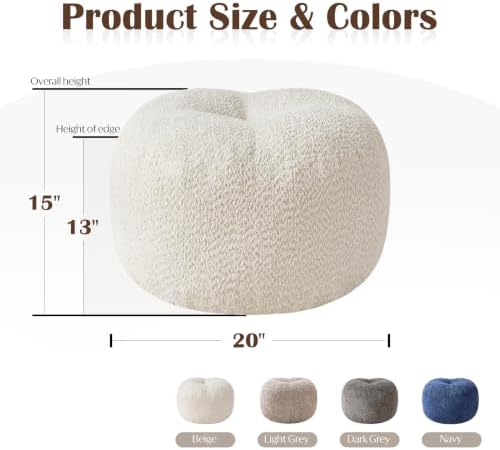 SHOUREN Stuffed Round Ottoman,Pouf Ottoman Foot Rest,20 X 15,White