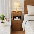 AQIMUELE Solid Wood Narrow Nightstand with 3 Drawers,Dark Brown 11.8"