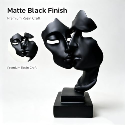 Couples Kiss Sculpture,Black Thinker Resin Statue Ornaments,Silence is Gold Abstract Art Figurine,Abstract Style Sculptures,Living Room Desk Decorations,Bookshelf Decorative Objects