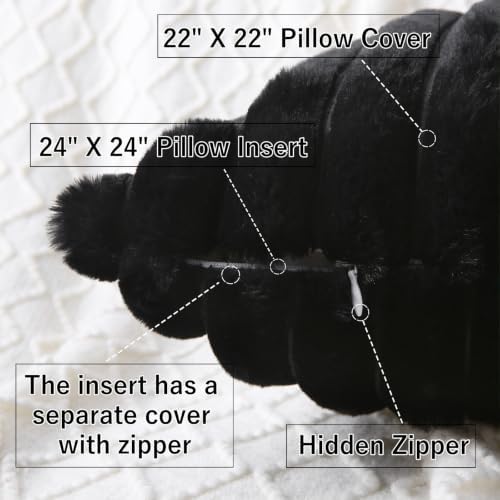 Decorative Throw Pillow with Inserts, Set of 2 Soft Faux Fur Throw Pillows, Boho Striped Pillow for Couch, Bed, Sofa Decor (Black, 22" x 22"(Pack of 2))