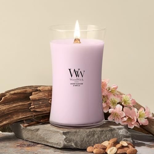 WoodWick Cherry Blossom & Vanilla Scented Candle, Crackling Wick, 21.5oz