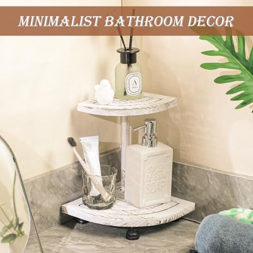 Tikea 2-Tier Wood Riser for Decor, Farmhouse Bathroom Corner Counter Shelf