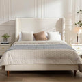 Queen 54" Tall Headboard Wingback Upholstered Platform Bed Frame Elegant Simplicity for Kids Teens Adults Bedroom Strong Wood Slats Support No Box Spring Needed Easy Assembly Ivory Boucle