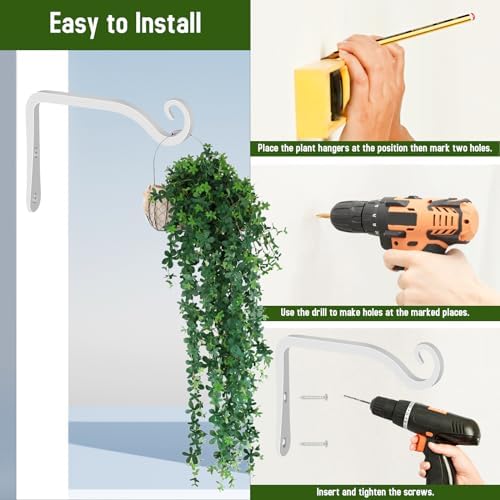 FEED GARDEN Heavy Duty Plant Hooks - 2 Pack 6 Inch Wall Mounted Hanging Brackets, 44lb Capacity Steel Plant Hangers for Bird Feeders, Baskets, Wind Chimes - White