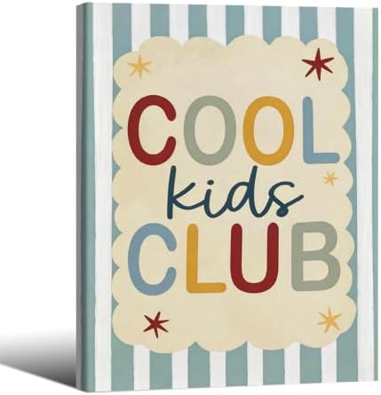 Wrapped Framed 16x20 inch Trendy Preppy Blue Striped Wall Art Cool Kids Club Quotes Poster Modern Funny Toddler Canvas Prints for Kids Playroom Bedroom Wall Decor
