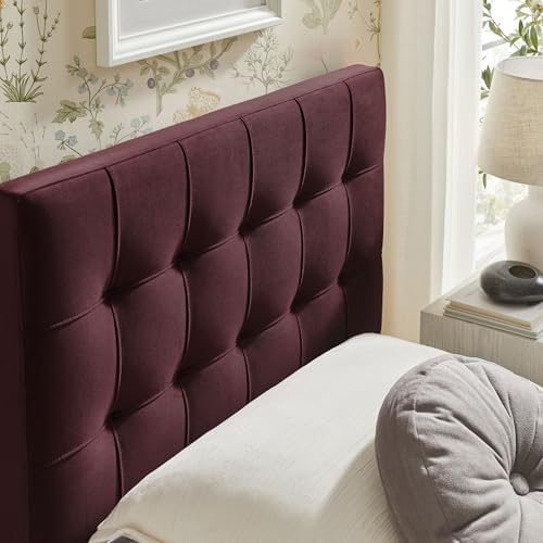 Modway Lily Twin Size Stain-Resistant Performance Velvet Headboard in Mulberry - Velvet Upholstery with Button Tufting and 4 Adjustable Height Positions