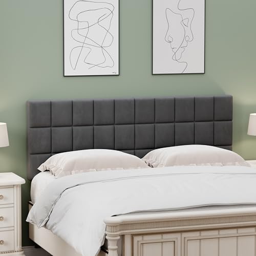 Andeworld Velvet Tufted King Headboard, Adjustable Height, Dark Gray