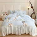 SOUKECHY Chic Lace Bedding,Girls Twin Aesthetic Comforter Cover Set,Romantic French Princess Style Ruffled Duvet Cover with Lovely Bow with Zipper Closure-Blue,Twin