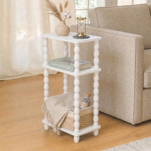 3-Tier Narrow Side Table, Skinny End Table with Wood Spindle Legs White