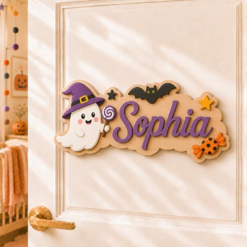 Personalized Halloween Name Sign for Nursery, Custom Wooden Kids Room Sign