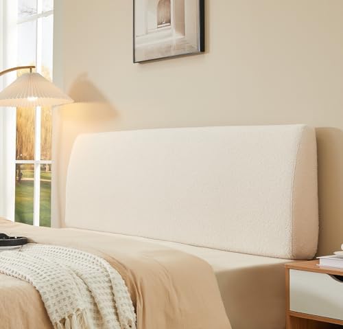 Pinmoco 4.7" Upholstered Headboard for King Size Bed, Height Adjustable and Ergonomic Headboard, Easy Assemble, Sturdy and Durable, Teddy Velvet, Beige