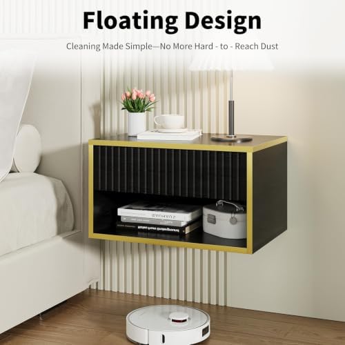 4ever2buy Floating Nightstand, Black Bedroom Night Stand with Drawer