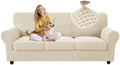 MAXIJIN 4 Pieces Stretch Couch Covers for 3 Cushion Sofa Pet Friendly Couch Cover for Dogs Washable Sofa Slipcovers Thick Soft Furniture Protector with Non Slip Strap (Beige, 71"-91")