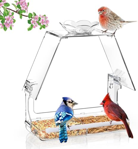 WENMIXER Window Bird Feeder with Non-Marking Self-Adhesive Hooks