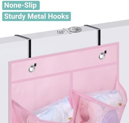 2 Packs Narrow Kids Over the Door/Wall Shoe Organizer Small Baby Hanging Shoe Rack for Closet with Clear Mesh Pocket Shoe Storage for Toddler Girl Bedroom, Bathroom, RV, Pantry, Camping (Pink)