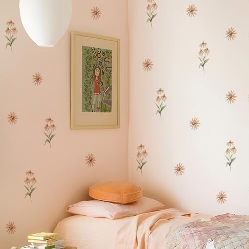 Boho Daisy Flower Wall Decals for Playroom, Peel and Stick