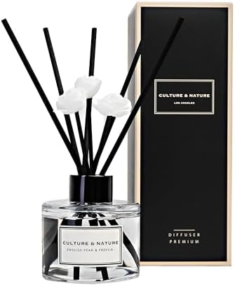 CULTURE & NATURE Reed Diffuser Set 4oz (120ml) English Pear & Freesia Scented Diffuser with Sticks Home Fragrance Reed Diffuser for Bathroom Shelf Decor