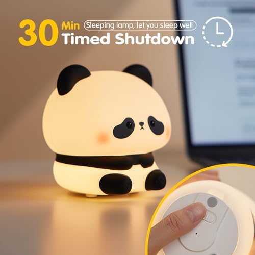 VTIGER Panda Night Light, LED Squishy Cute Lamp, Night Light for Kids, Silicone Panda Light, Dimmable Girls Baby Bedroom Nightlight, Rechargeable Touch Lamp for Breastfeeding Nursery Decor (TT)