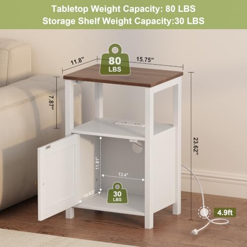 Nightstand Charging Station Barn Door & Bedside Table Storage White 2 Set