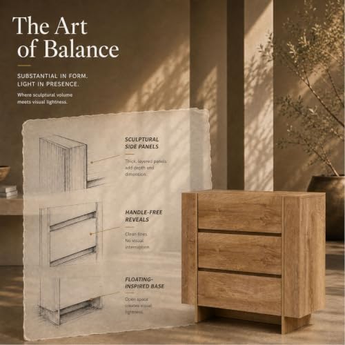 OKD 32” Large Modern 3 Drawer Dresser for Bedroom